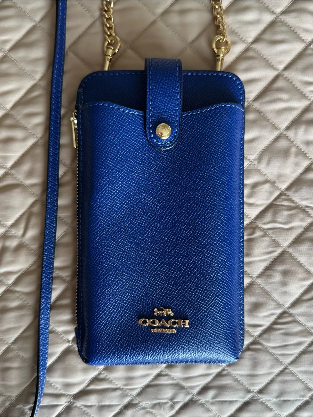Coach Electric Blue Leather Phone Crossbody Bag with Gold Hardware